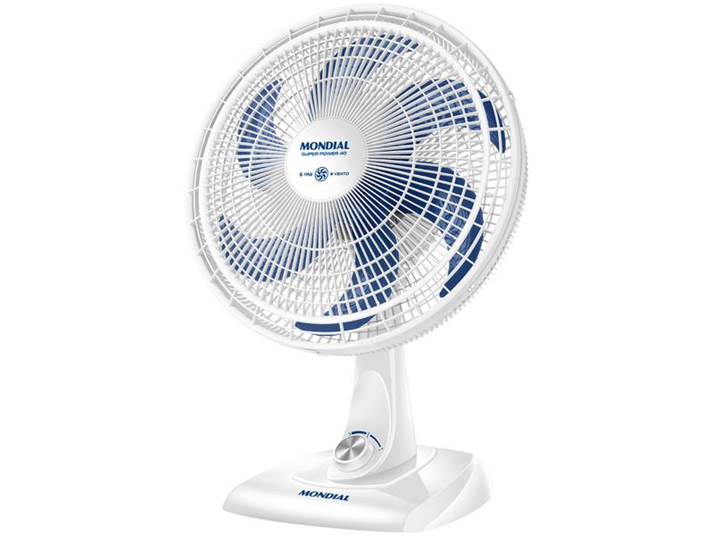 Ventilador de Mesa Mondial Super Power VSP-40-W 40cm 6 Pás 3 Velocidades Branco e Azul Ventilador de Mesa Mondial Super Power VSP-40-W 40cm 6 Pás 3 Velocidades Branco e Azul