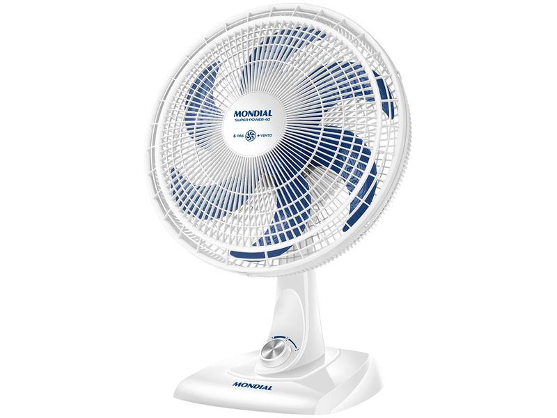 Ventilador de Mesa Mondial Super Power VSP-40-W 40cm 6 Pás 3 Velocidades Branco e Azul Ventilador de Mesa Mondial Super Power VSP-40-W 40cm 6 Pás 3 Velocidades Branco e Azul