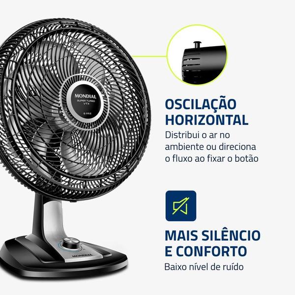 Imagem de Ventilador De Mesa Mondial Super Turbo 8 Pás 140W 40Cm Preto e Prata VTX-40-8P - 127V