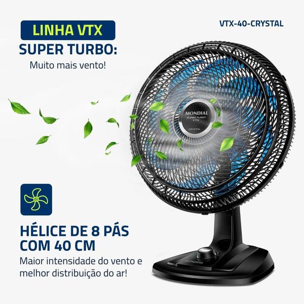 Imagem de Ventilador de Mesa Mondial Super Turbo 8 Pás 40cm 140W 220V Preto - VTX-40-CRYSTAL