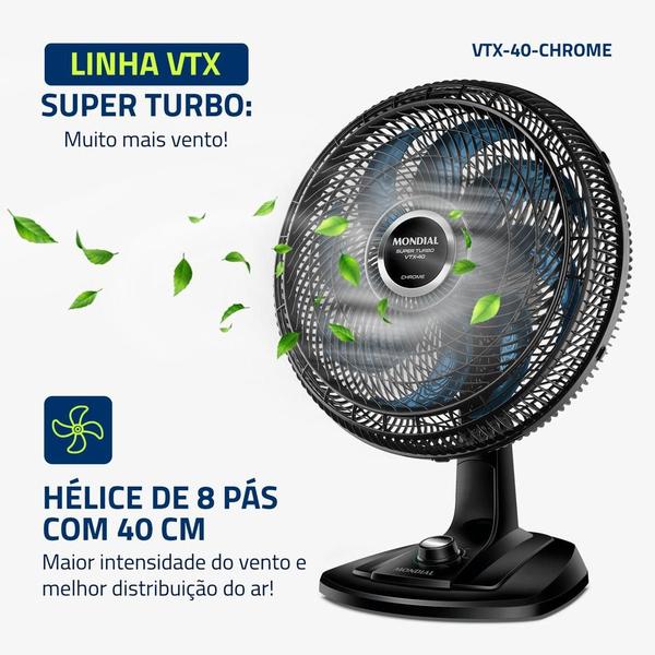 Imagem de Ventilador de Mesa Mondial Super Turbo 8 Pás 40cm 140W Preto/Azul 127V - VTX-40-CHROME