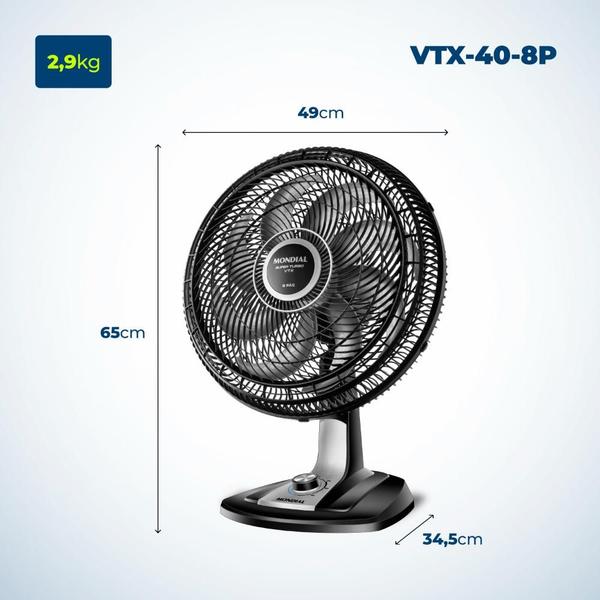 Imagem de Ventilador de Mesa Mondial Super Turbo 8 Pás 40cm 140W Preto/Prata 127V - VTX-40-8P