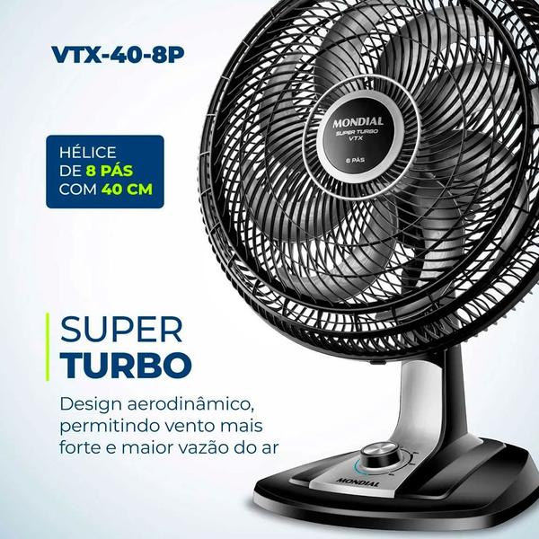 Imagem de Ventilador de Mesa Mondial Super Turbo VTX-40-8P 40 cm 8 Pás 3 Velocidades