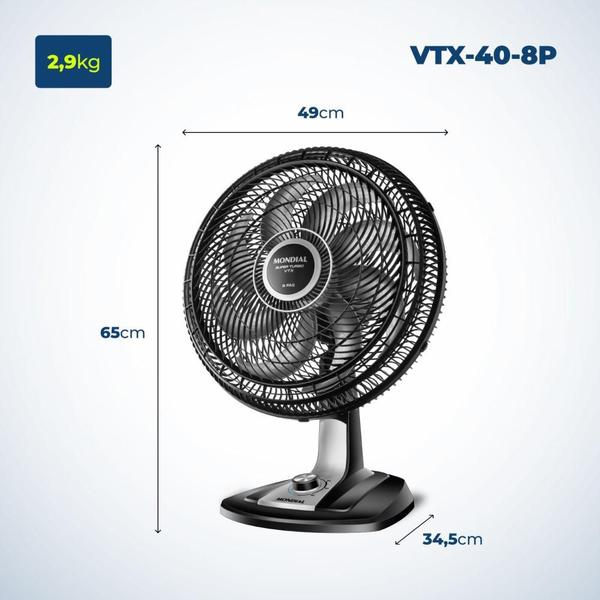 Imagem de Ventilador de Mesa Mondial Super Turbo VTX-40-8P 40cm 8 Pás Preto 220V