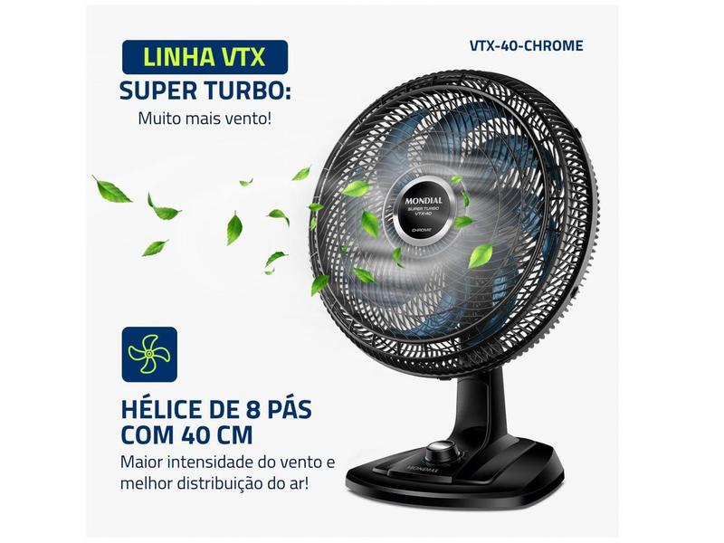 Imagem de Ventilador de Mesa Mondial Super Turbo VTX-40 Chrome 40cm 8 Pás 3 Velocidades