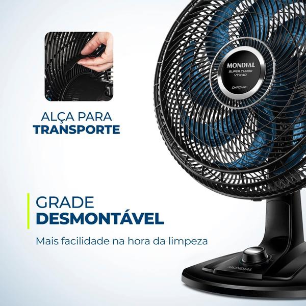 Imagem de Ventilador de Mesa Mondial Super Turbo VTX40 Chrome 40cm 8 Pás 3 Velocidades 110V