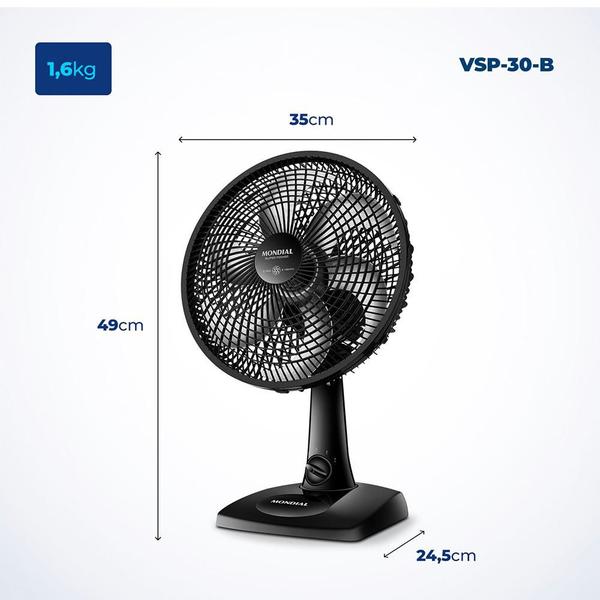 Imagem de Ventilador de Mesa Mondial VSP-30-B 30cm Com 6 Pás 3 Velocidades e Sistema Ocilante Preto