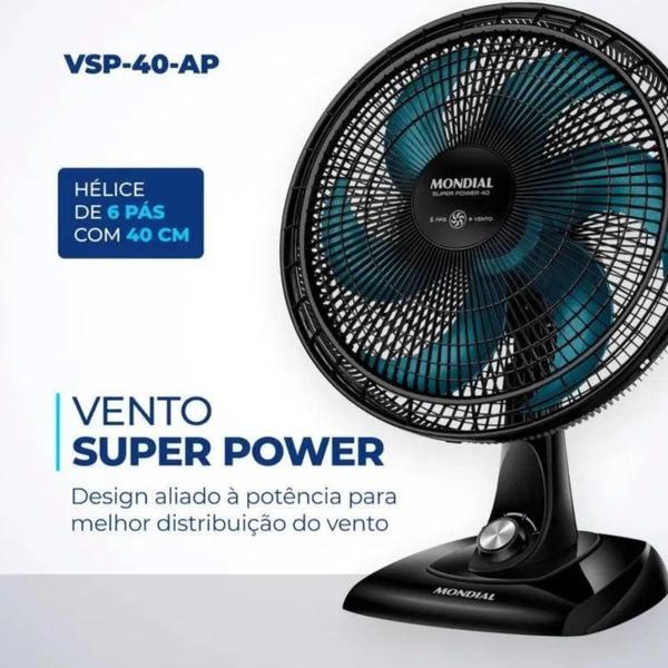 Ventilador de Mesa Mondial VSP-40-AP 40cm 6 Pás Azul 127V Imagem de Ventilador de Mesa Mondial VSP-40-AP 40cm 6 Pás Azul 127V
