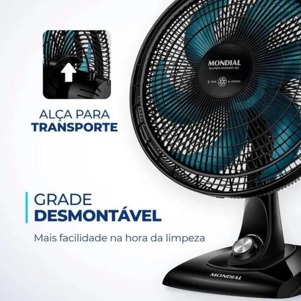 Ventilador de Mesa Mondial VSP-40-AP 40cm 6 Pás Azul 127V Imagem de Ventilador de Mesa Mondial VSP-40-AP 40cm 6 Pás Azul 127V