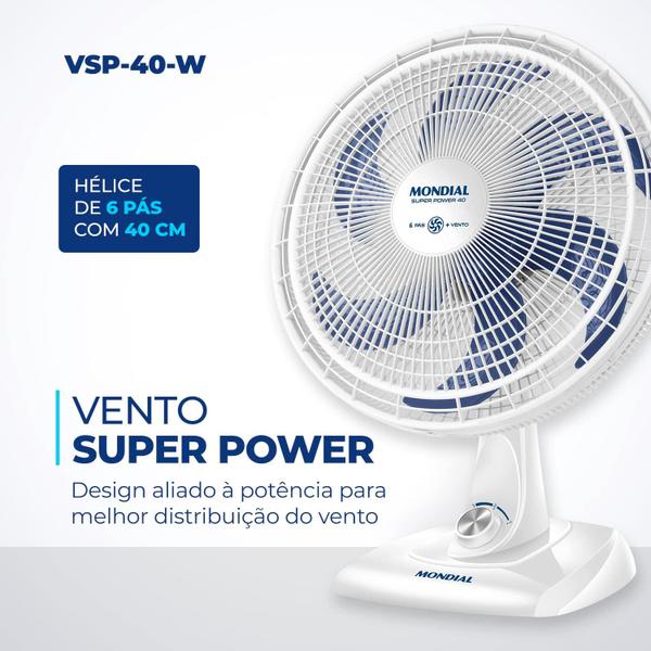 Imagem de Ventilador de Mesa Mondial VSP-40 turbo Branco e Azul com 6 Pás Azul 40 cm de diâmetro 220 V