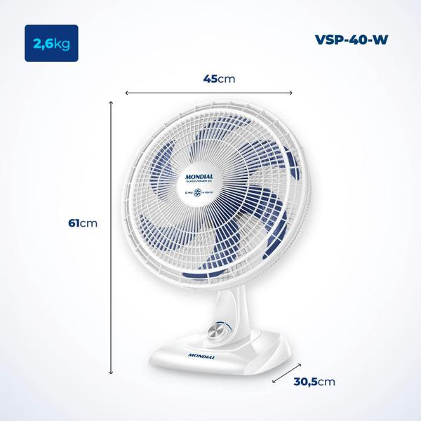 Imagem de Ventilador de Mesa Mondial VSP-40 turbo Branco e Azul com 6 Pás Azul 40 cm de diâmetro 220 V