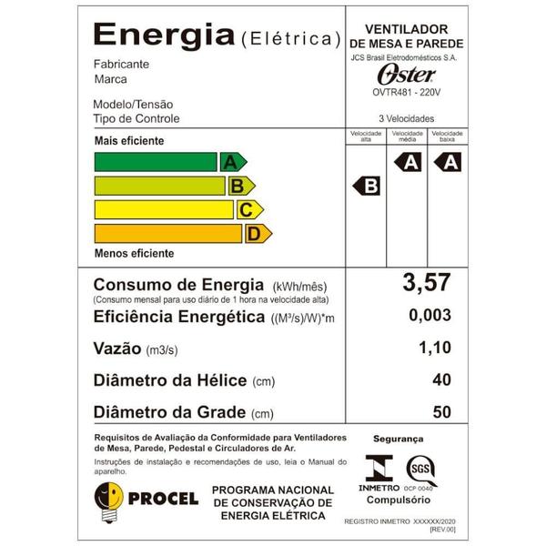 Imagem de Ventilador de Mesa / Parede Oster OVTR481 Power Fresh 2 em 1 140W 6 Pás