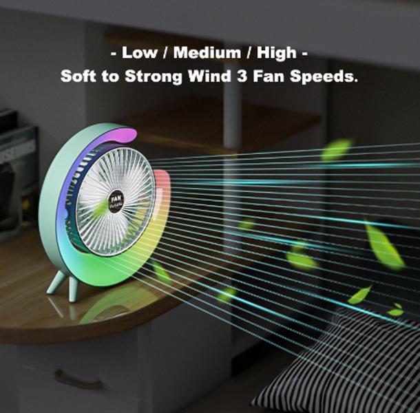 Ventilador De Mesa Portátil Colorido Recarregável Rgb - Idali Life Imagem de Ventilador De Mesa Portátil Colorido Recarregável Rgb