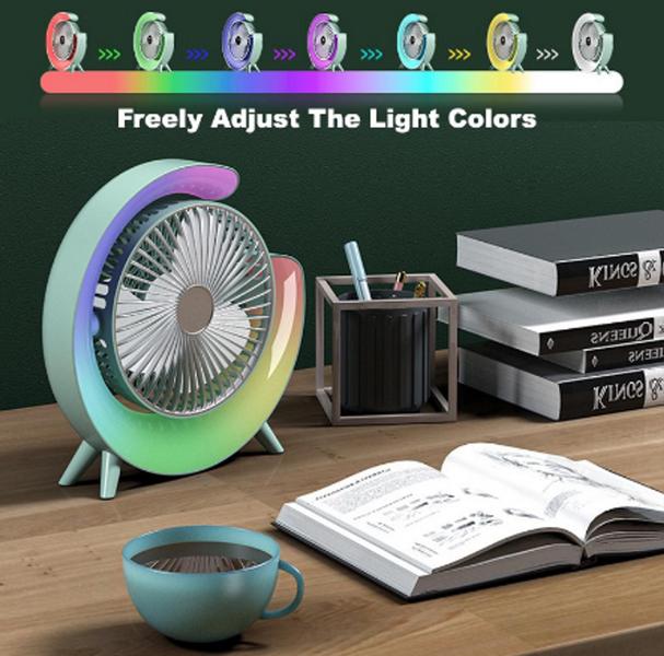 Ventilador De Mesa Portátil Colorido Recarregável Rgb - Idali Life Imagem de Ventilador De Mesa Portátil Colorido Recarregável Rgb