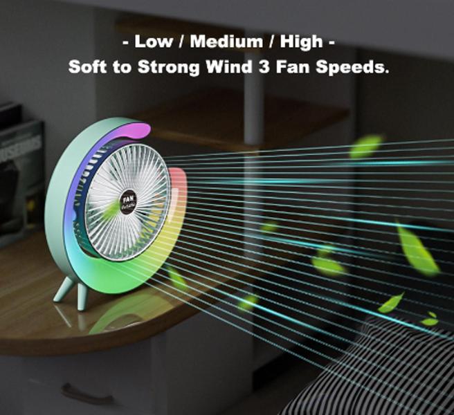 Ventilador De Mesa Portátil Colorido Recarregável Rgb - Idali Life Imagem de Ventilador De Mesa Portátil Colorido Recarregável Rgb