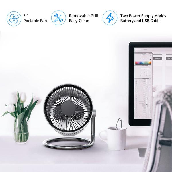 Imagem de Ventilador de mesa Sopco Quiet Vortex 12,7 cm USB recarregável de 3 velocidades