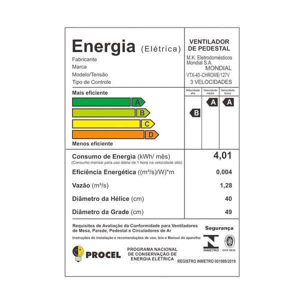 Imagem de Ventilador De Mesa Turbo 8 Pás Vtx-40-Chrome Mondial 110V