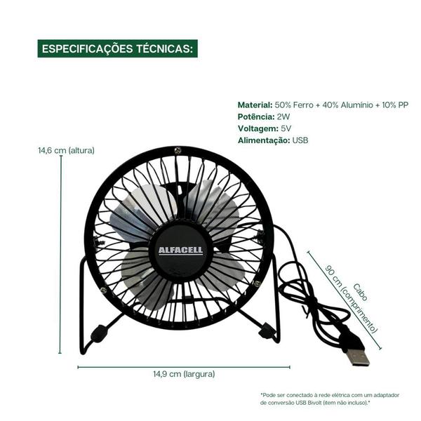 Imagem de Ventilador De Mesa USB 14,9cm Portátil Multiuso Alfacell