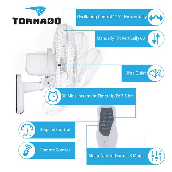 Imagem de Ventilador de montagem na parede Tornado de 16 polegadas oscilante com controle remoto