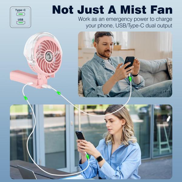 Imagem de Ventilador de nebulização HandFan 2024 atualizado de 4000 mAh com carregador de 50 mL rosa