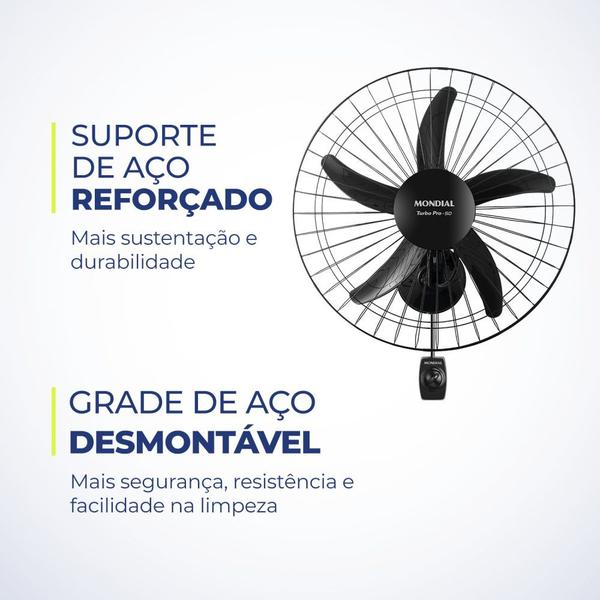 Imagem de Ventilador de parede 50 cm oscilante preto Turbo Pró - NVP-PRO-50 - Mondial