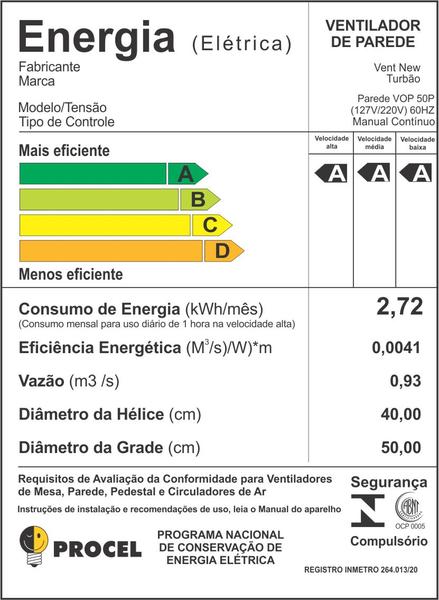 Imagem de Ventilador de Parede 50cm 6 Pás Preto/Prata Turbão com Controle Trio Bivolt