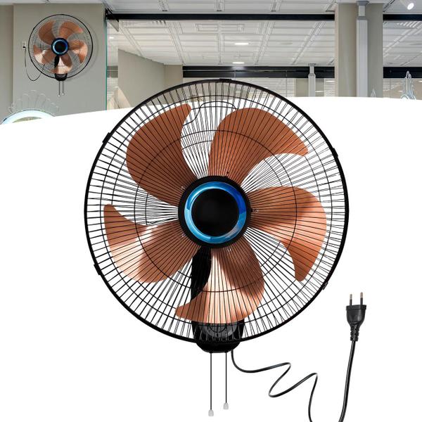 Imagem de Ventilador De Parede Forte Turbo 75w Preto Com 5 Pás Dourado