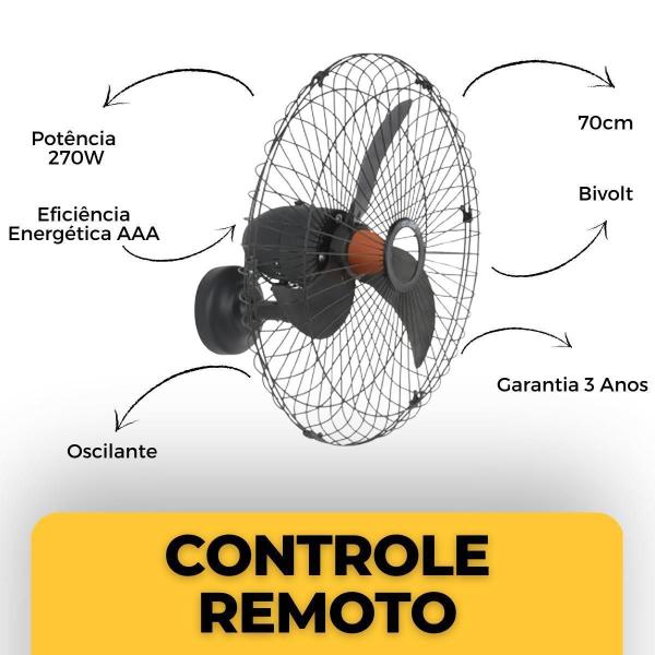 Imagem de Ventilador De Parede Oscilante 70Cm C/Controle Remoto Bivolt