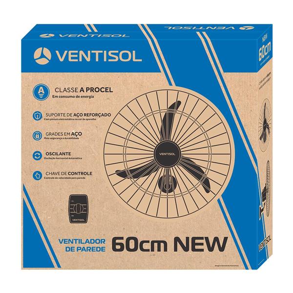 Imagem de Ventilador de Parede Oscilante Ventisol New 60cm 3 Pás Premium com Regulagem Preto 127V