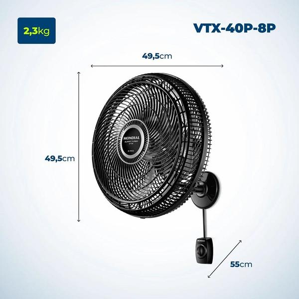 Imagem de Ventilador de Parede Turbo VTX-40P-8P, Preto/Prata, 220V, 140W, MONDIAL  MONDIAL