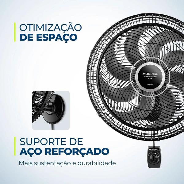 Imagem de Ventilador de Parede Turbo VTX-40P-8P, Preto/Prata, 220V, 140W, MONDIAL  MONDIAL