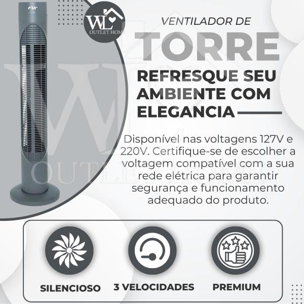 Imagem de Ventilador de Pé Coluna Vertical Comprido Compacto 127V 220V Potente 3 Velocidades