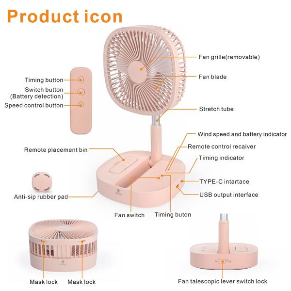 Imagem de Ventilador de pedestal portátil Magesh Foldaway com bateria recarregável