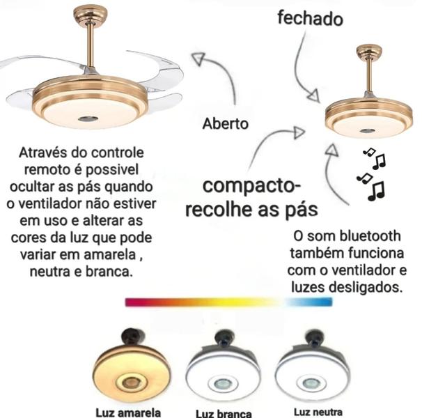 Imagem de Ventilador De Teto 4 Pás Retrátil Bivolt Controle E Bluetooth