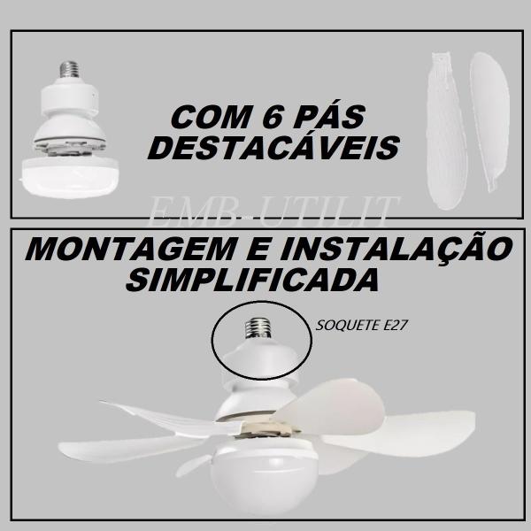 Imagem de Ventilador de Teto 6 Pás com Luminária 40W Silencioso 2 EM 1 Lâmpada Ventilador Forte 3 Velocidades