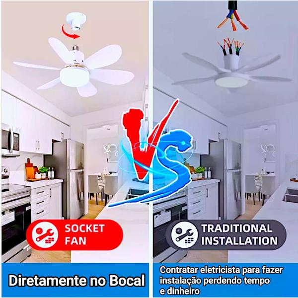 Imagem de Ventilador De Teto 60w Com Luzes Integradas E27 Controle Remoto diretamente no Bocal