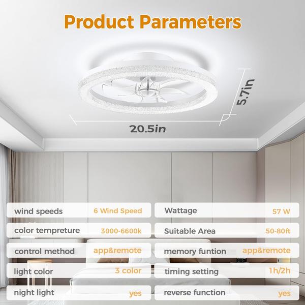 Imagem de Ventilador de teto Acesal com luzes e controle remoto 50cm branco