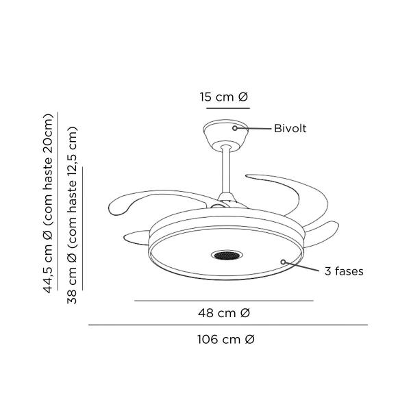 Imagem de Ventilador De Teto Air Sound Retrátil Branco Com Som Bluetooth