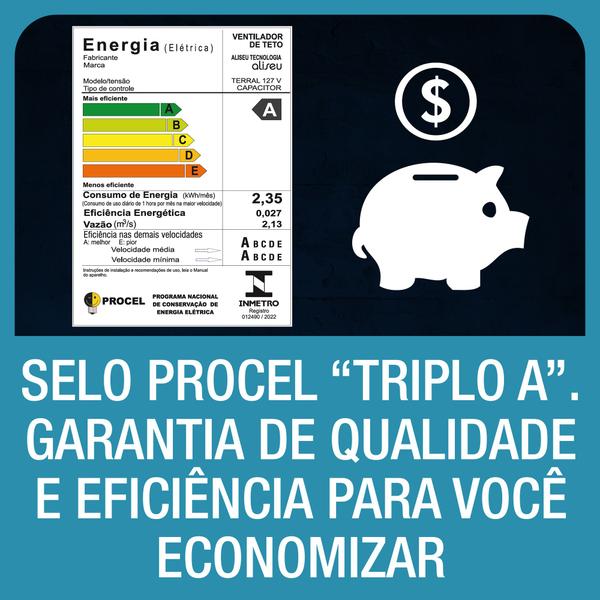 Imagem de Ventilador de Teto Aliseu Terral 3 Pás - com luminária policarbonato Cristal transparente 220V