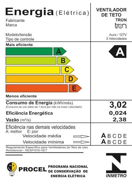 Imagem de Ventilador de Teto Aura CLM Branco 127 Volts - 51010876 - TRON