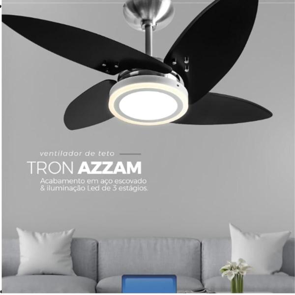 Imagem de Ventilador De Teto Azzam Luz Led 4 Pás 130W 110/127V Preto