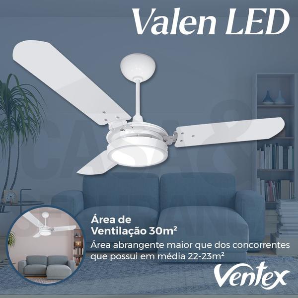 Imagem de Ventilador De Teto Branco Motor Grande Potente Painel Led 6500k 18w 3 Pás Valen Led Ventex