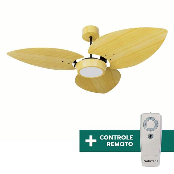 Imagem de Ventilador de Teto Com Controle Remoto Natuvent Dahlia Led 3 Pás Madeira Pinus