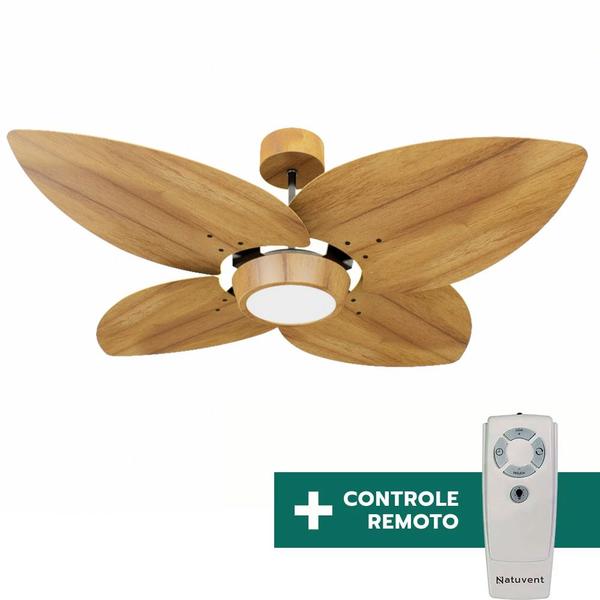 Imagem de Ventilador de Teto Com Controle Remoto Natuvent Dahlia Led 4 Pás Madeira Teca