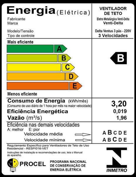 Imagem de Ventilador de Teto Delta Ventus 3 Pás Br/Mg 220V+Controle R.