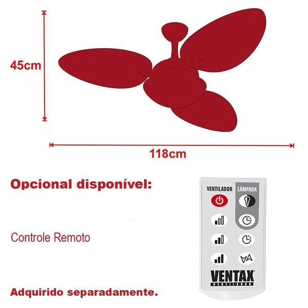 Imagem de Ventilador De Teto Dourado 3 Pás Madeira Trevo Ventax 220V