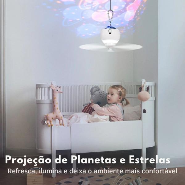 Imagem de Ventilador de Teto e Projetor Estrelado Portátil Sem Fio Silencioso Com Controle Remoto e Luz Noturna