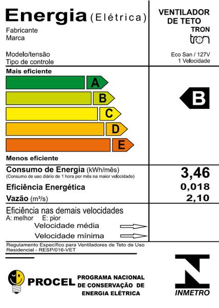 Imagem de Ventilador de Teto Eco San Branco 127V Tron