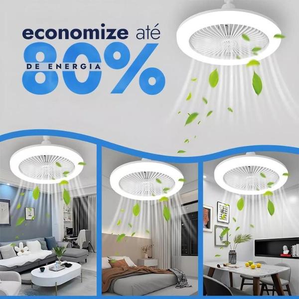 Ventilador de Teto Inteligente 3 em 1 com Controle Remoto e Iluminação E27 - Lâmpada Ventilador Imagem de Ventilador de Teto Inteligente 3 em 1 com Controle Remoto e Iluminação E27