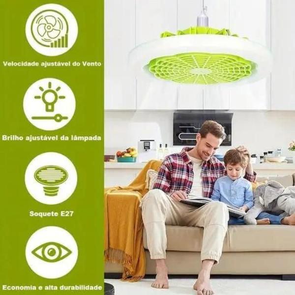 Ventilador de Teto Inteligente 3 em 1 com Controle Remoto e Iluminação E27 - Lâmpada Ventilador Imagem de Ventilador de Teto Inteligente 3 em 1 com Controle Remoto e Iluminação E27